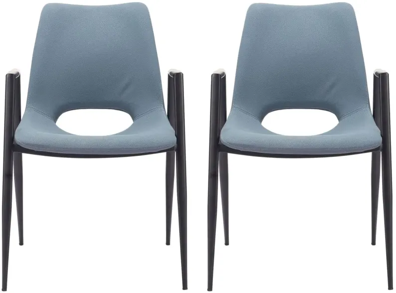 Desi Dining Chair (Set of 2) in Blue, Black by Zuo Modern