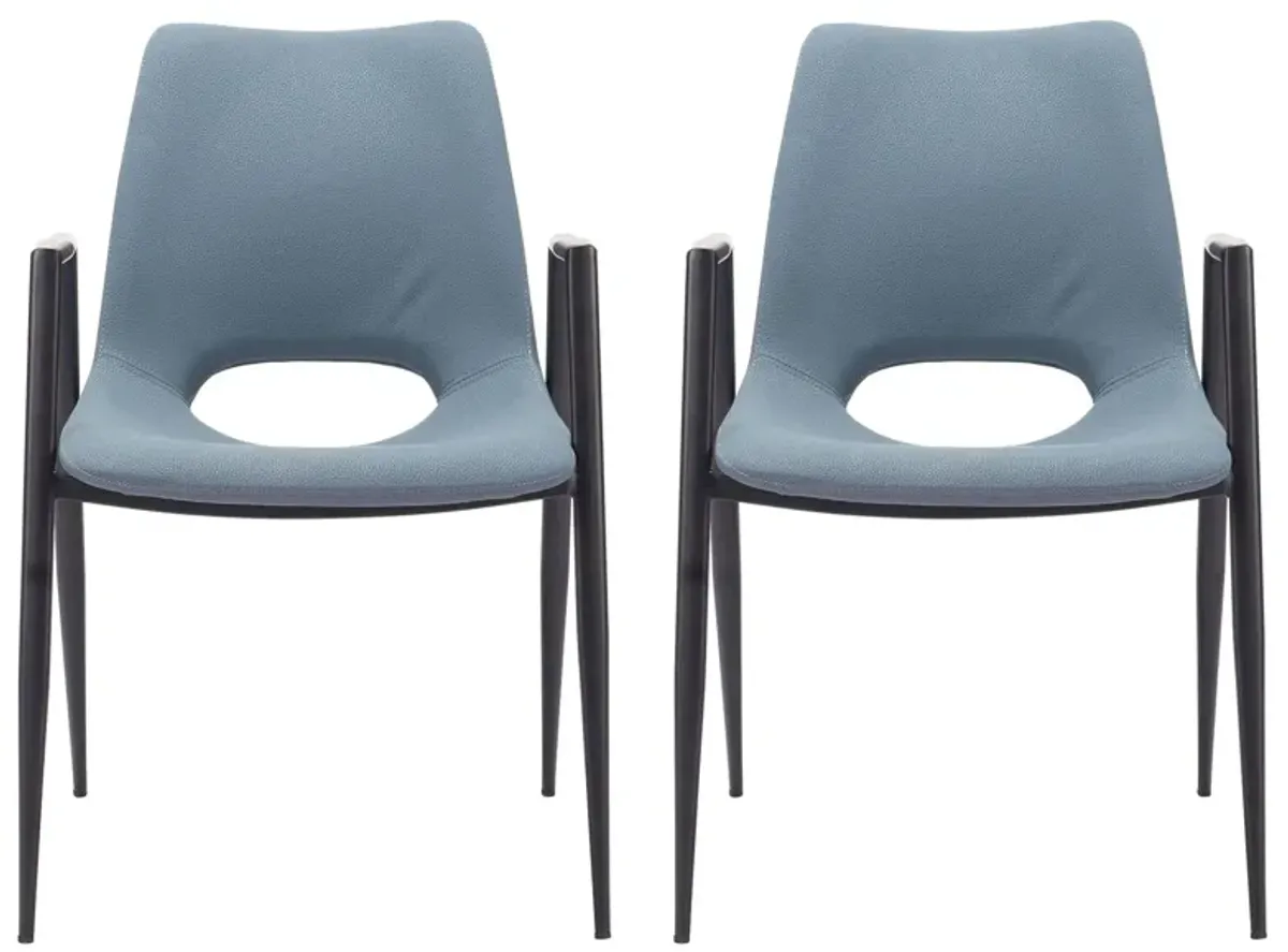 Desi Dining Chair (Set of 2) in Blue, Black by Zuo Modern