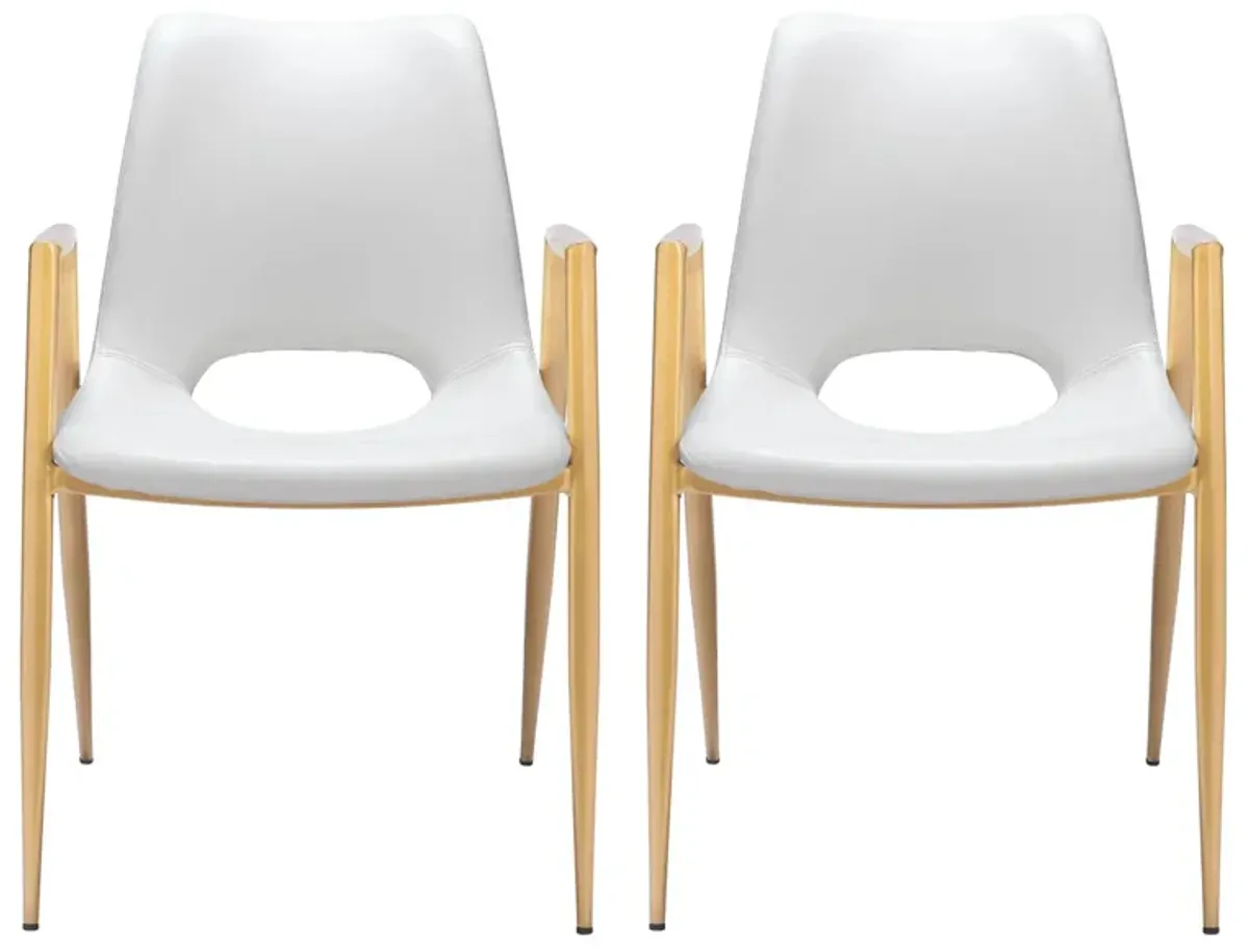 Desi Dining Chair (Set of 2) in White, Gold by Zuo Modern