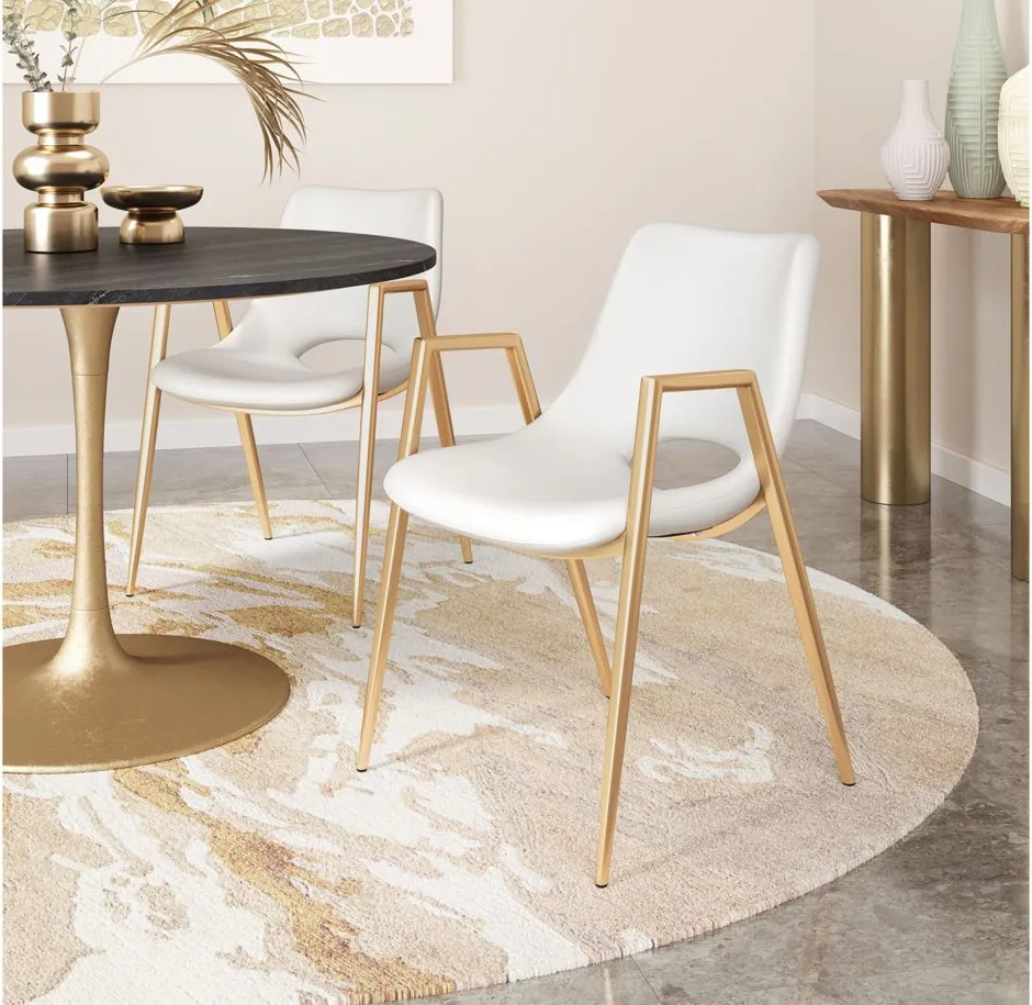 Desi Dining Chair (Set of 2) in White, Gold by Zuo Modern