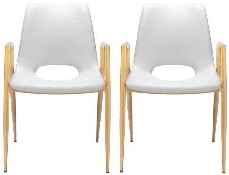 Desi Dining Chair (Set of 2) in White, Gold by Zuo Modern