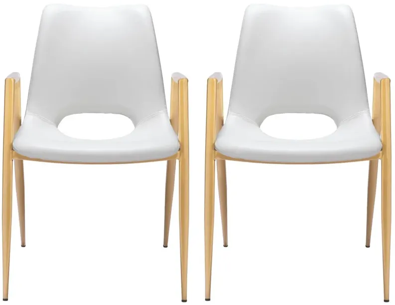 Desi Dining Chair (Set of 2) in White, Gold by Zuo Modern