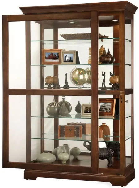 Kane Curio Cabinet in Cherry Bordeaux by Howard Miller Clock
