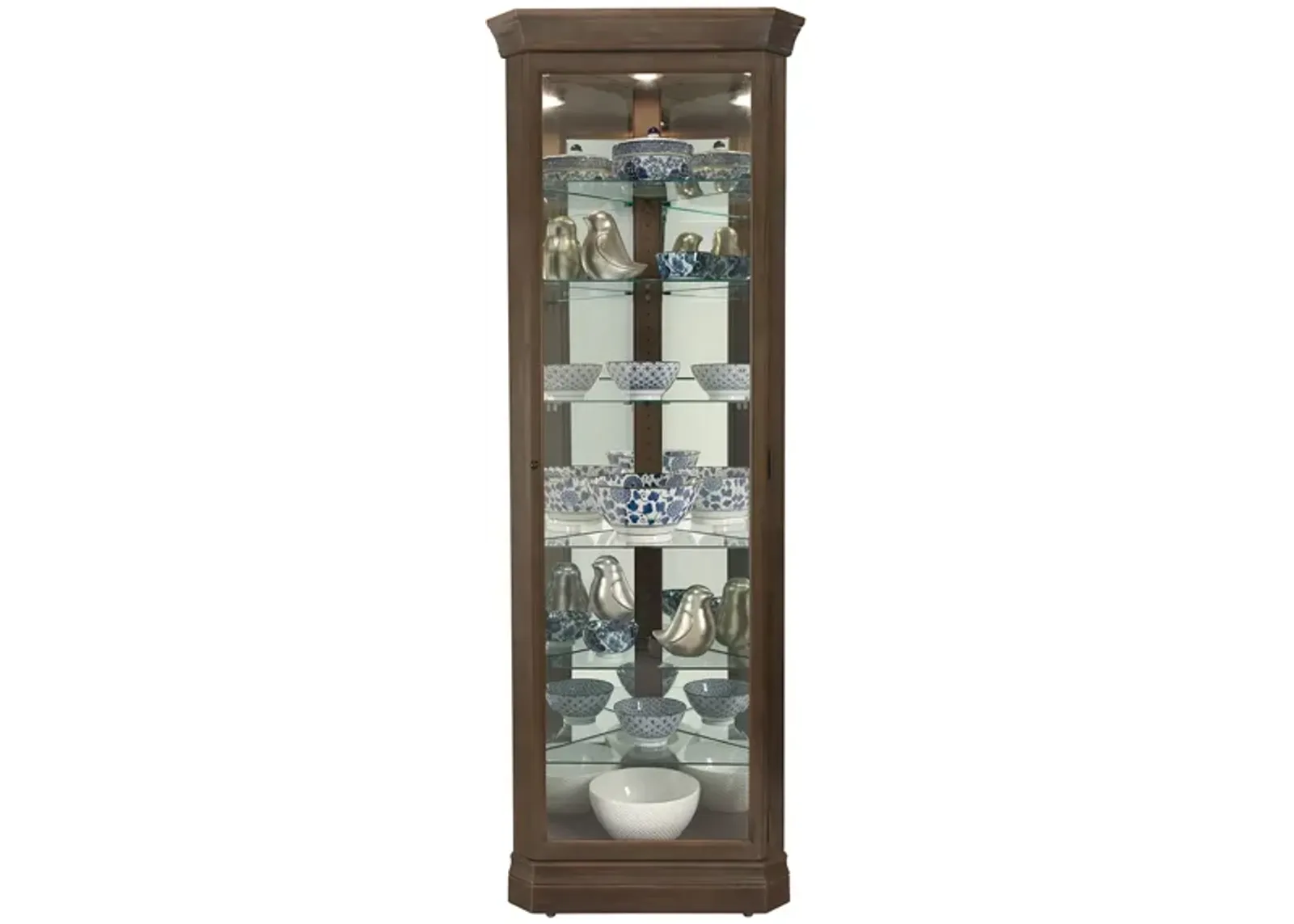 Delia Corner Curio Cabinet in Aged Auburn by Howard Miller Clock