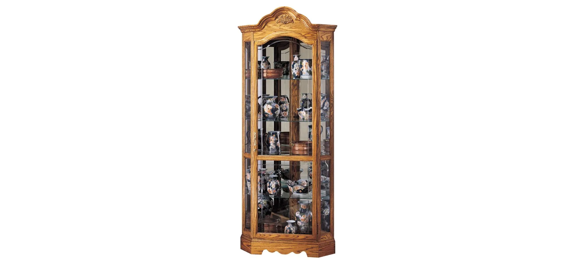Wilshire Corner Curio Cabinet in Golden Oak by Howard Miller Clock