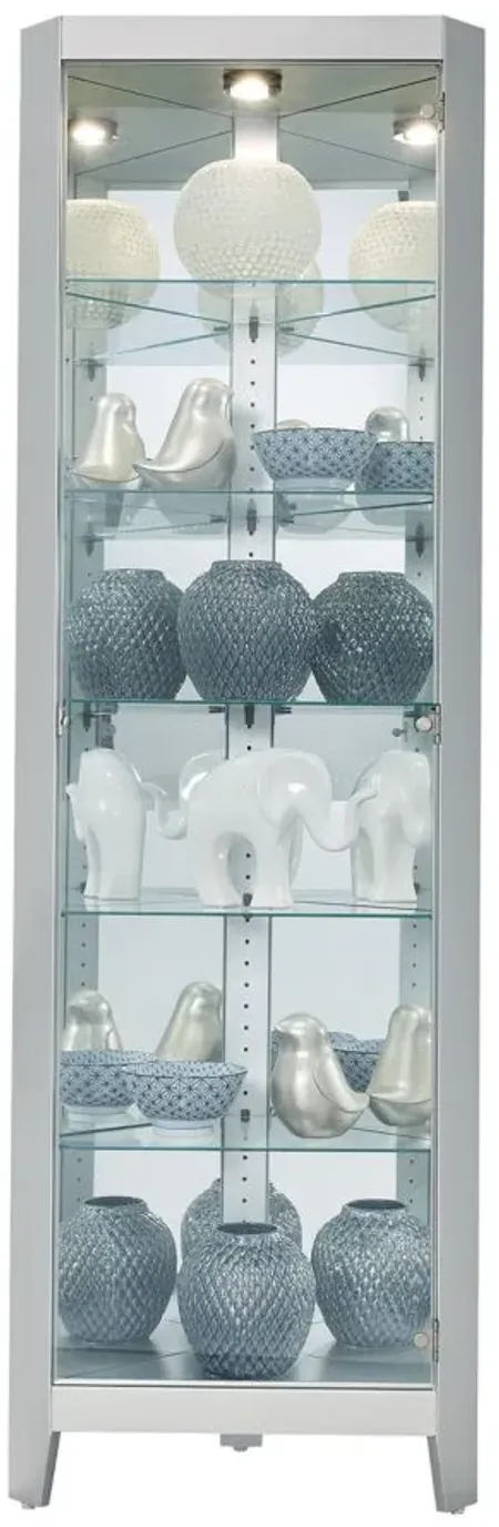 Tamsin Corner Curio Cabinet in Silver by Howard Miller Clock