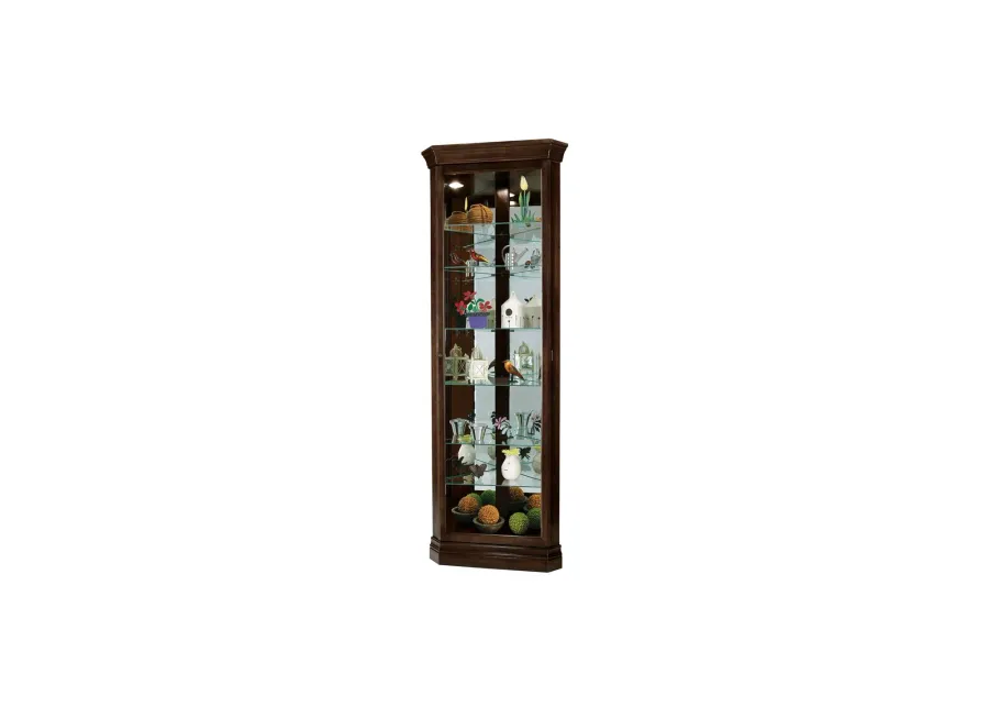 Dustin Corner Curio Cabinet in Espresso by Howard Miller Clock