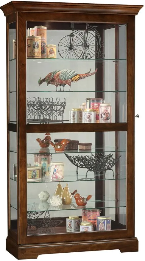 Tyler Curio Cabinet in Cherry Bordeaux by Howard Miller Clock