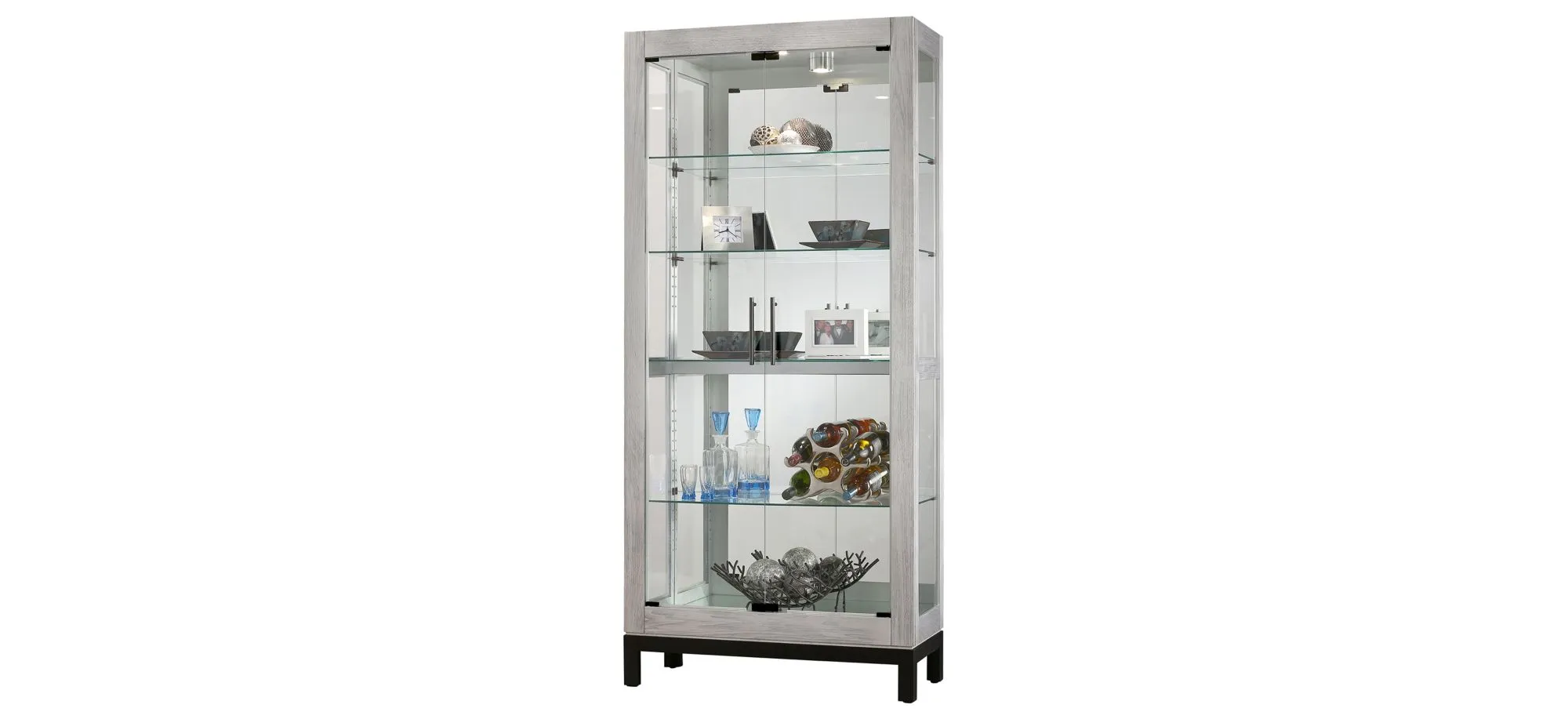 Quinn Curio Cabinet in Burnished Silver by Howard Miller Clock
