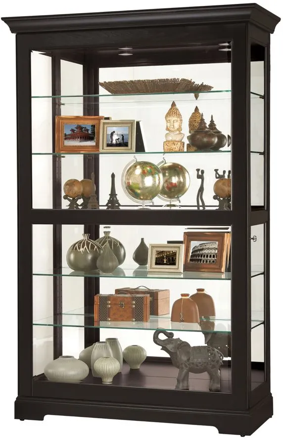 Kane Curio Cabinet in Black Satin by Howard Miller Clock