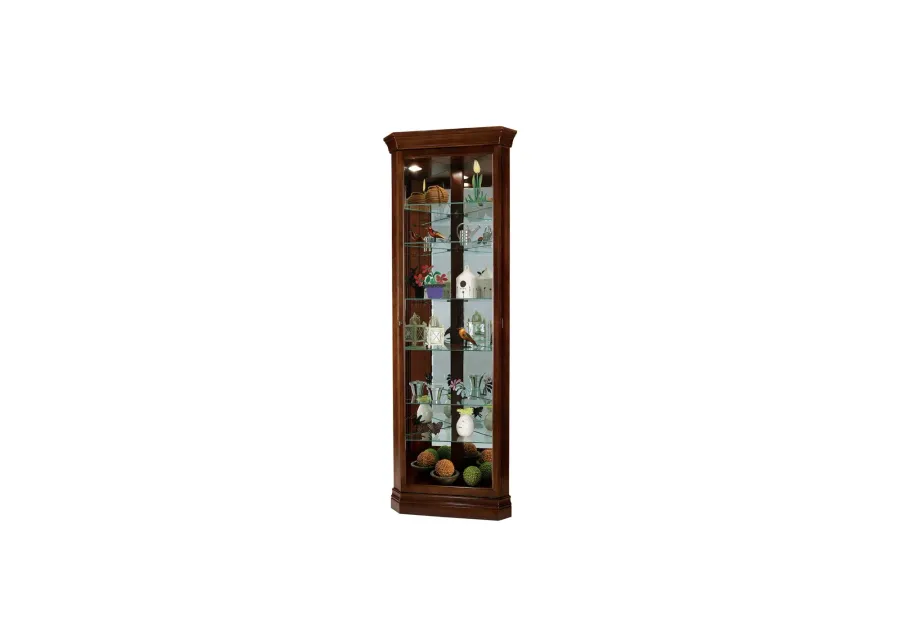 Dominic Curio Cabinet in Cherry Bordeaux by Howard Miller Clock