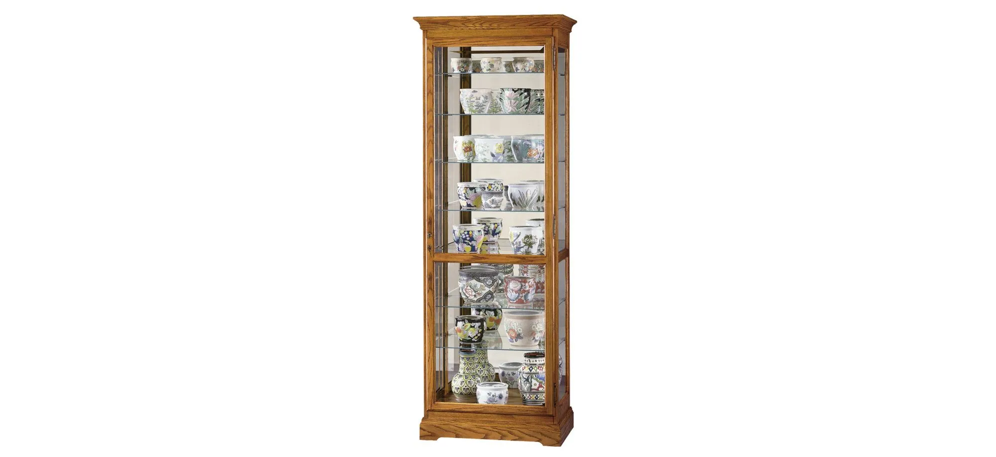 Chesterfield Curio Cabinet in Golden Oak by Howard Miller Clock