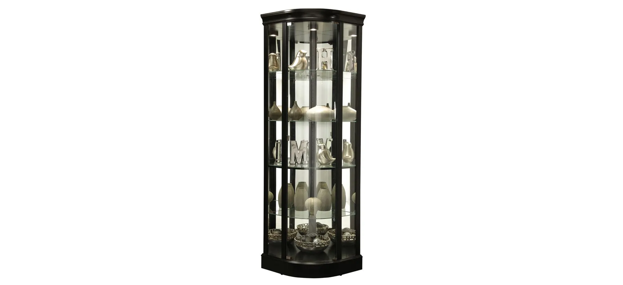 Marlowe Corner Curio Cabinet in Black Satin by Howard Miller Clock