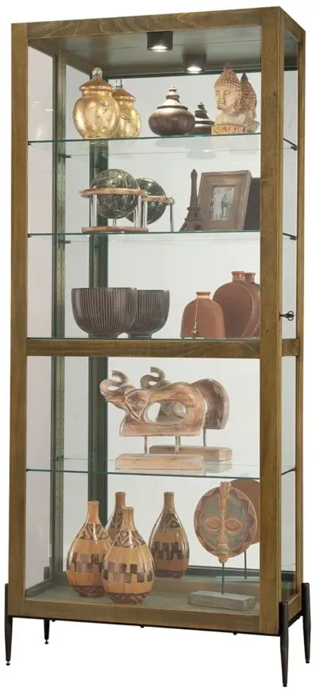 Ansel Curio Cabinet in Amber Brown by Howard Miller Clock