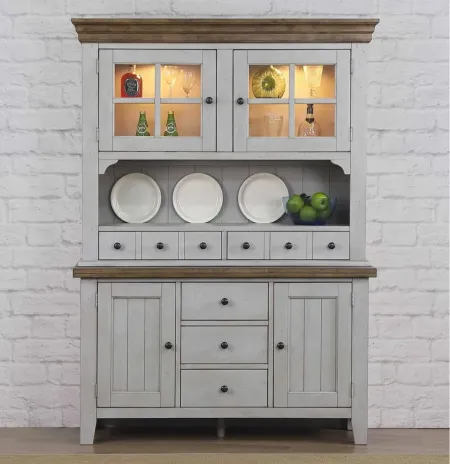 Country Grove Buffet with Lighted Hutch in Distressed Light Gray;Nutmeg by Sunset Trading