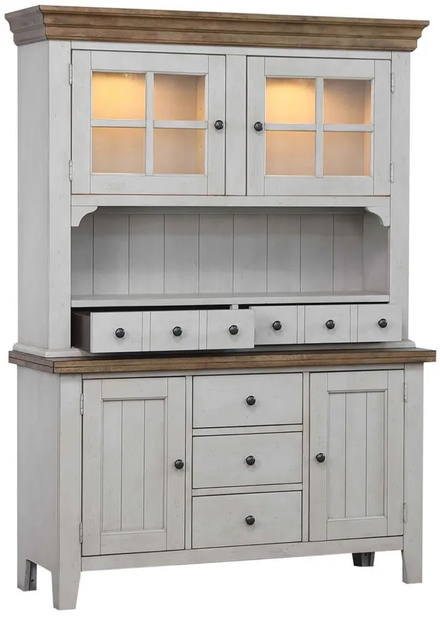 Country Grove Buffet with Lighted Hutch in Distressed Light Gray;Nutmeg by Sunset Trading