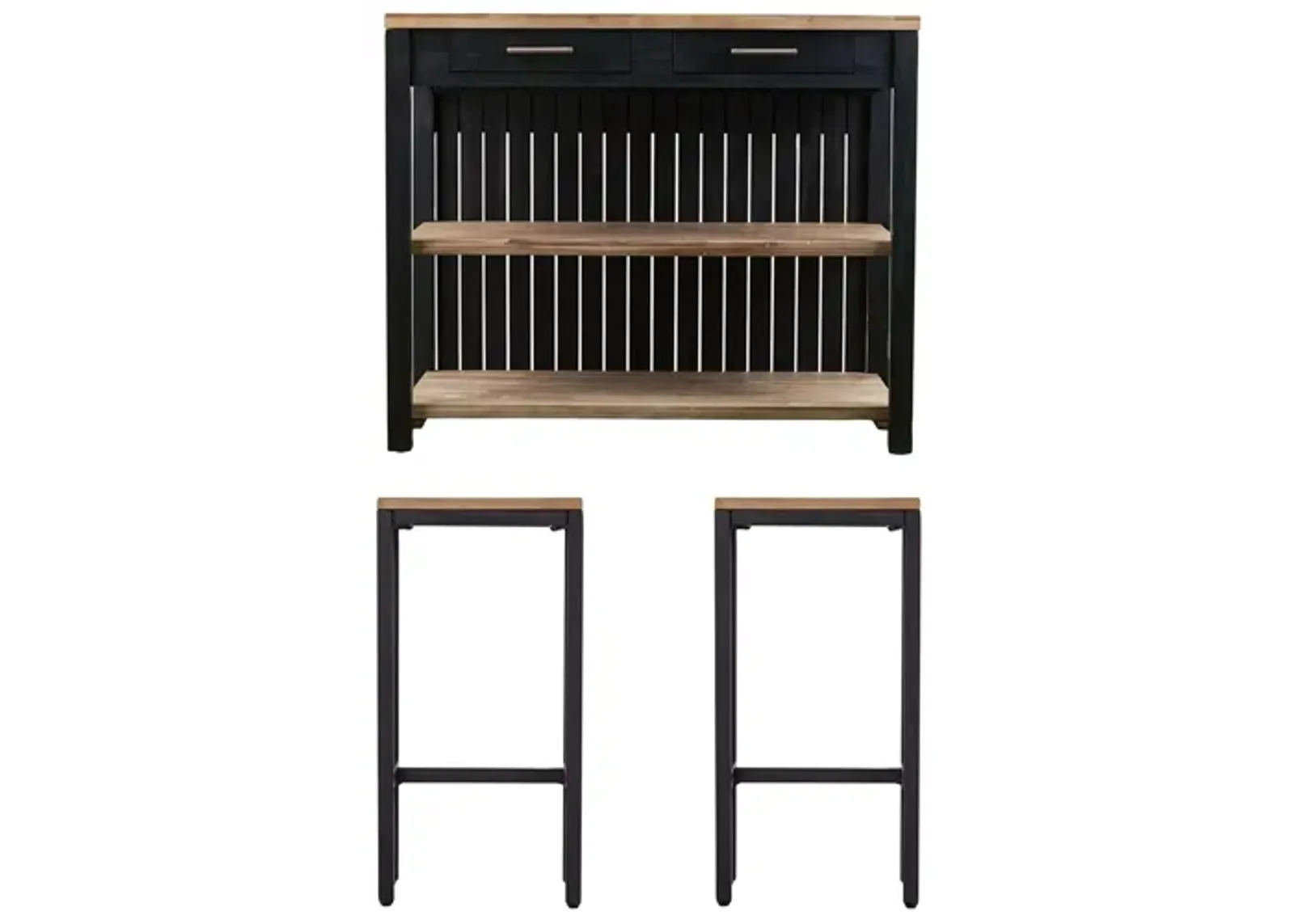 Corrigan 3Pc Kitchen Island/Stool Set in Black by SEI Furniture