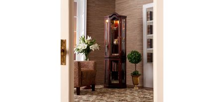 Kington Lighted Corner Curio Cabinet - Mahogany. in Brown by SEI Furniture