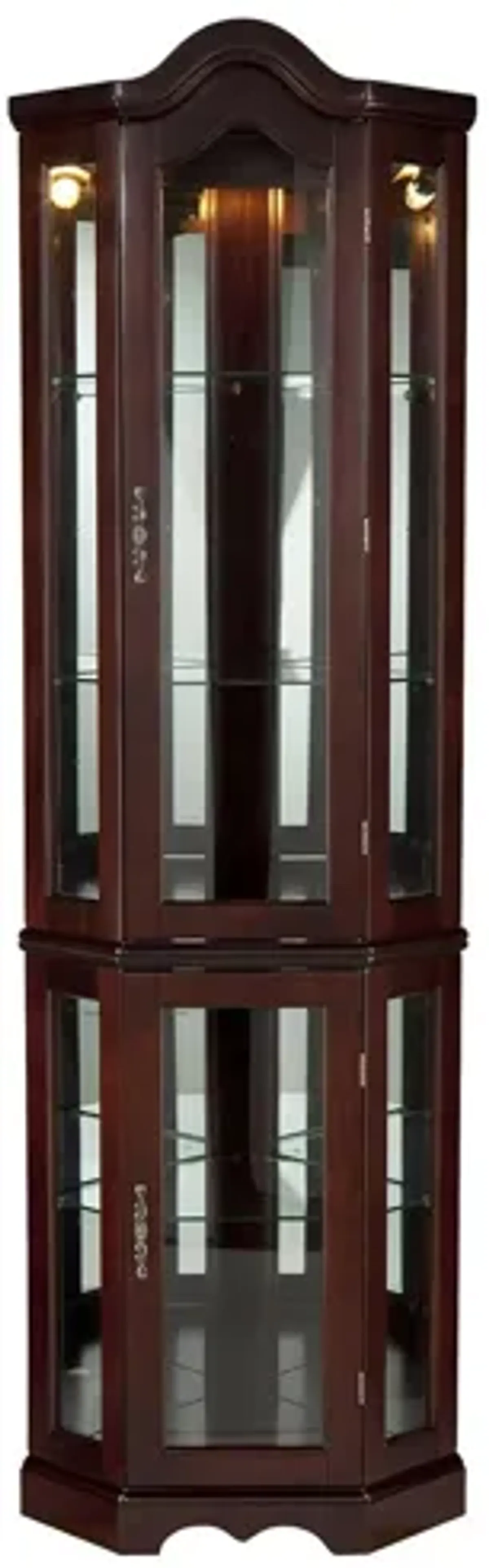 Kington Lighted Corner Curio Cabinet - Mahogany.