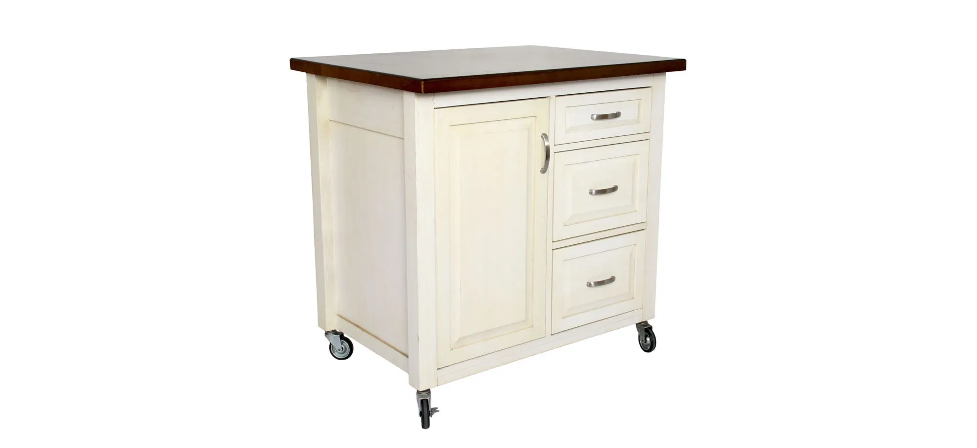 Fenway Kitchen Cart in Antique White/Chestnut by Sunset Trading