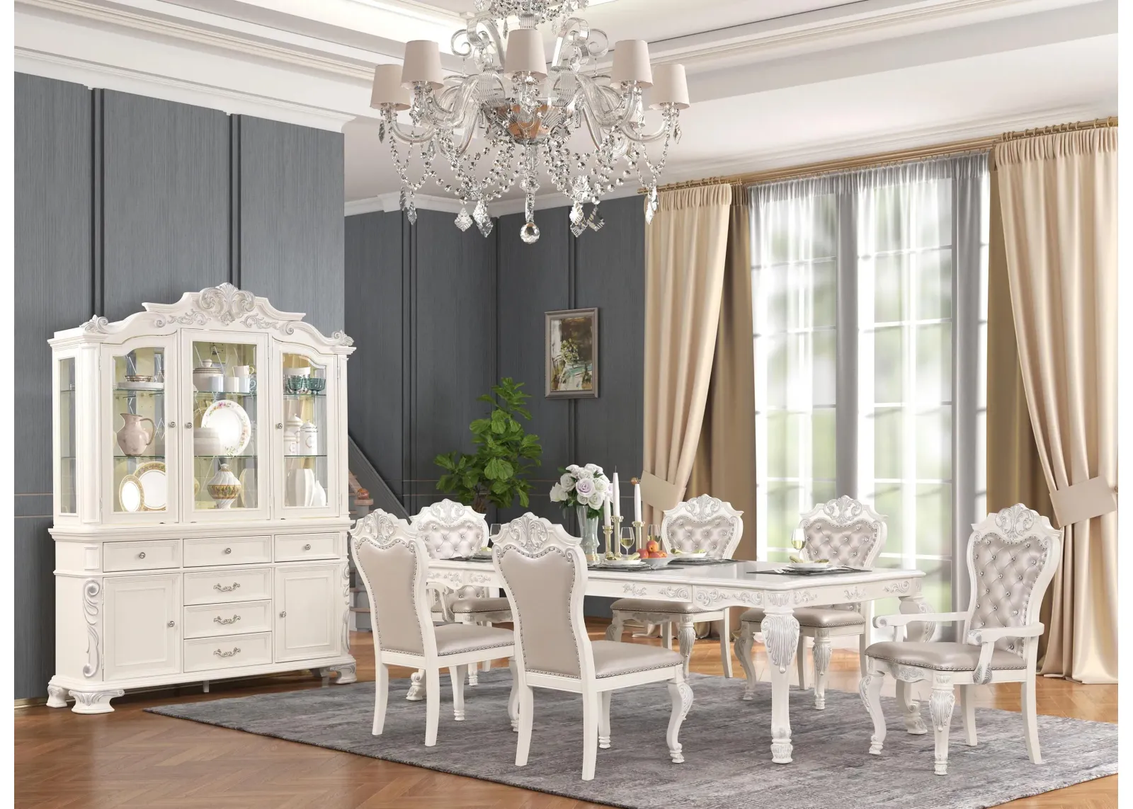 Victoria 7-pc. Dining Set in PEARL by Cosmos Furniture