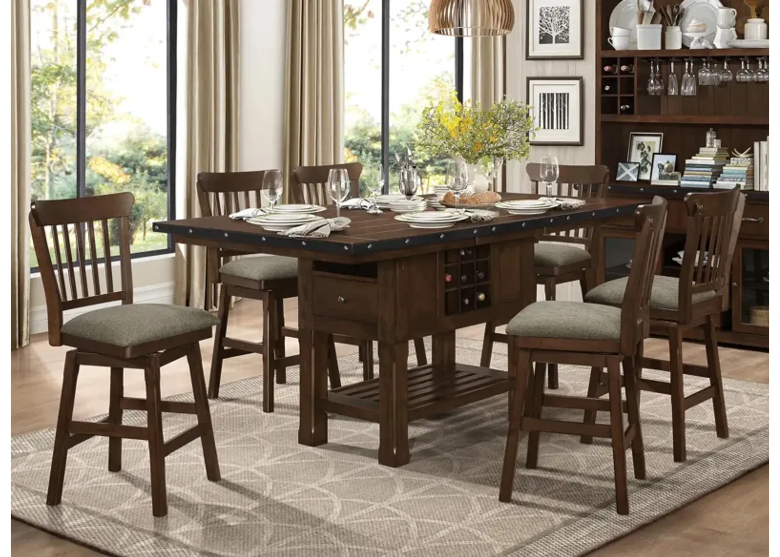 Blofeld 7-pc Counter Height Dining Set W/ Swivel Stools in Dark Brown by Homelegance