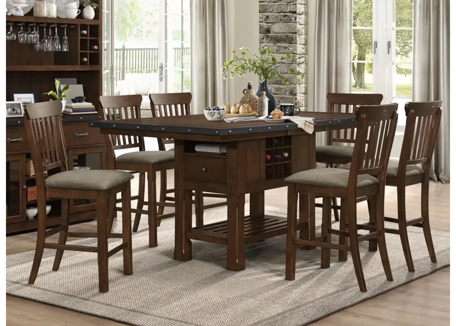 Blofeld 7-pc Counter Height Dining Set in Dark Brown by Homelegance