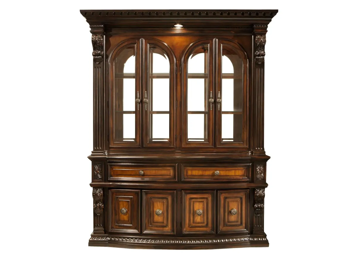 Bradford Heights 2-pc. China Cabinet w/ Lighting in Cinnamon / Black by Bellanest