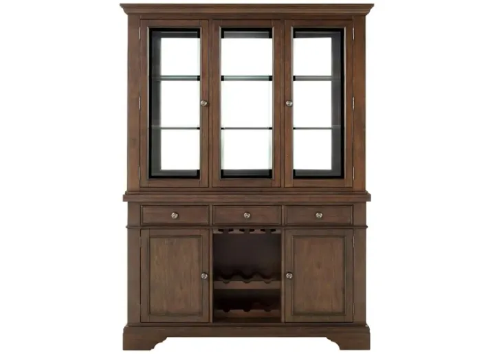 Halloran 2-pc China Cabinet W/ Lighting And Wine Storage in Cherry
