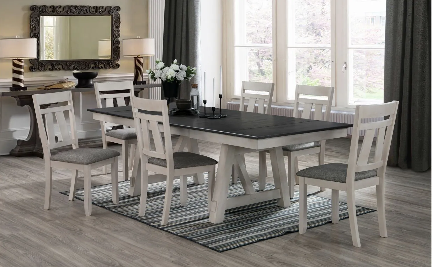 Maribelle 7-pc.Dining Set in Antique White and Gray by Crown Mark