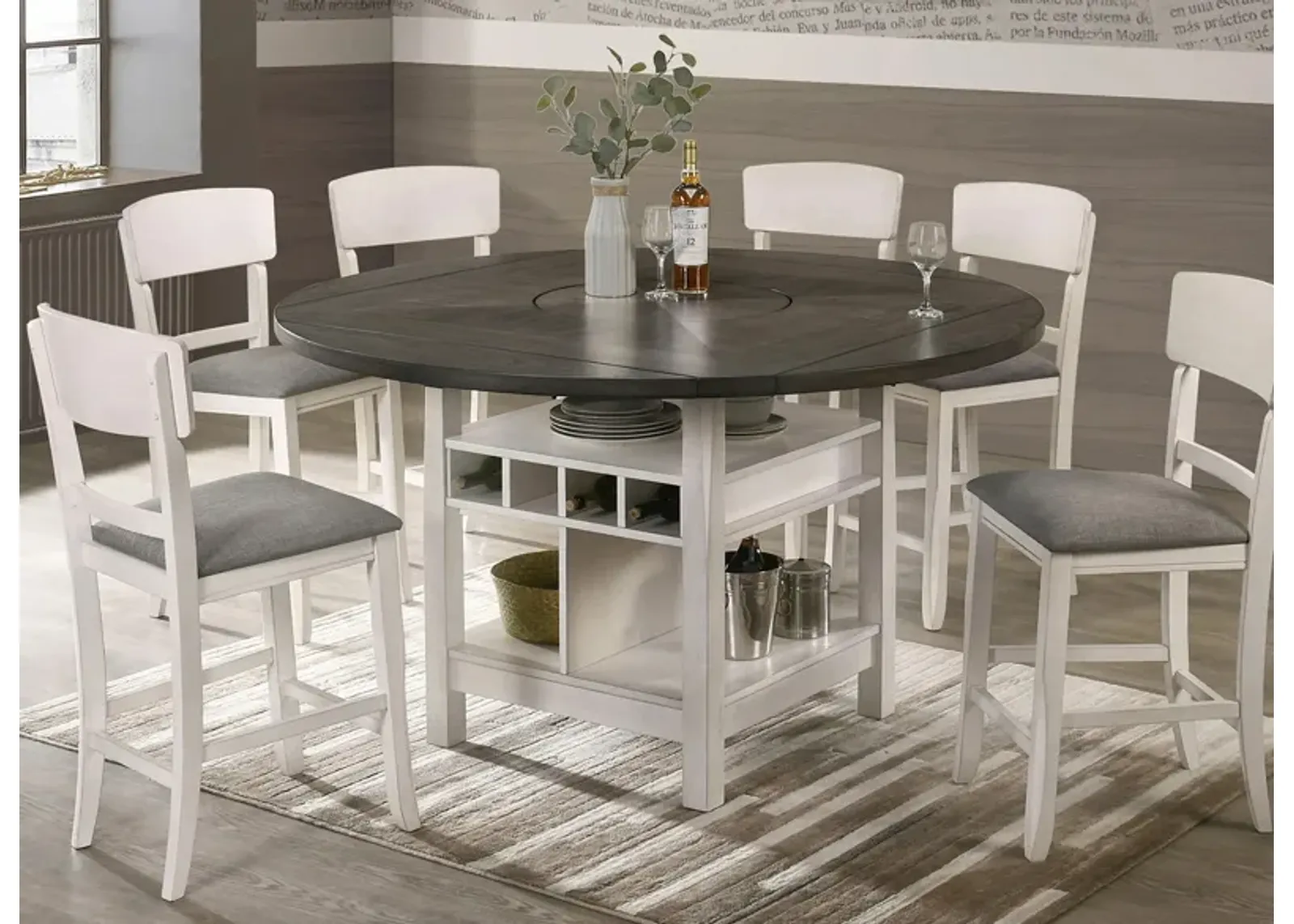 Cammie 7-pc. Counter-Height Dining Set in Antique White and Gray by Crown Mark