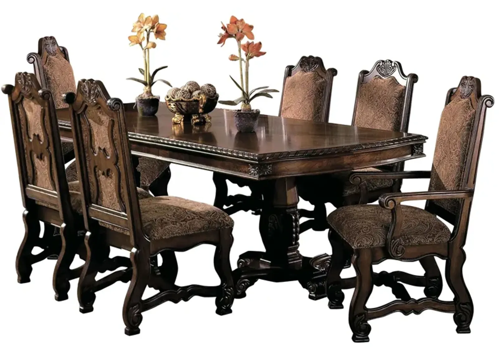 Neo Renaissance 7-pc. Dining Set in Beige / Warm Cherry by Crown Mark