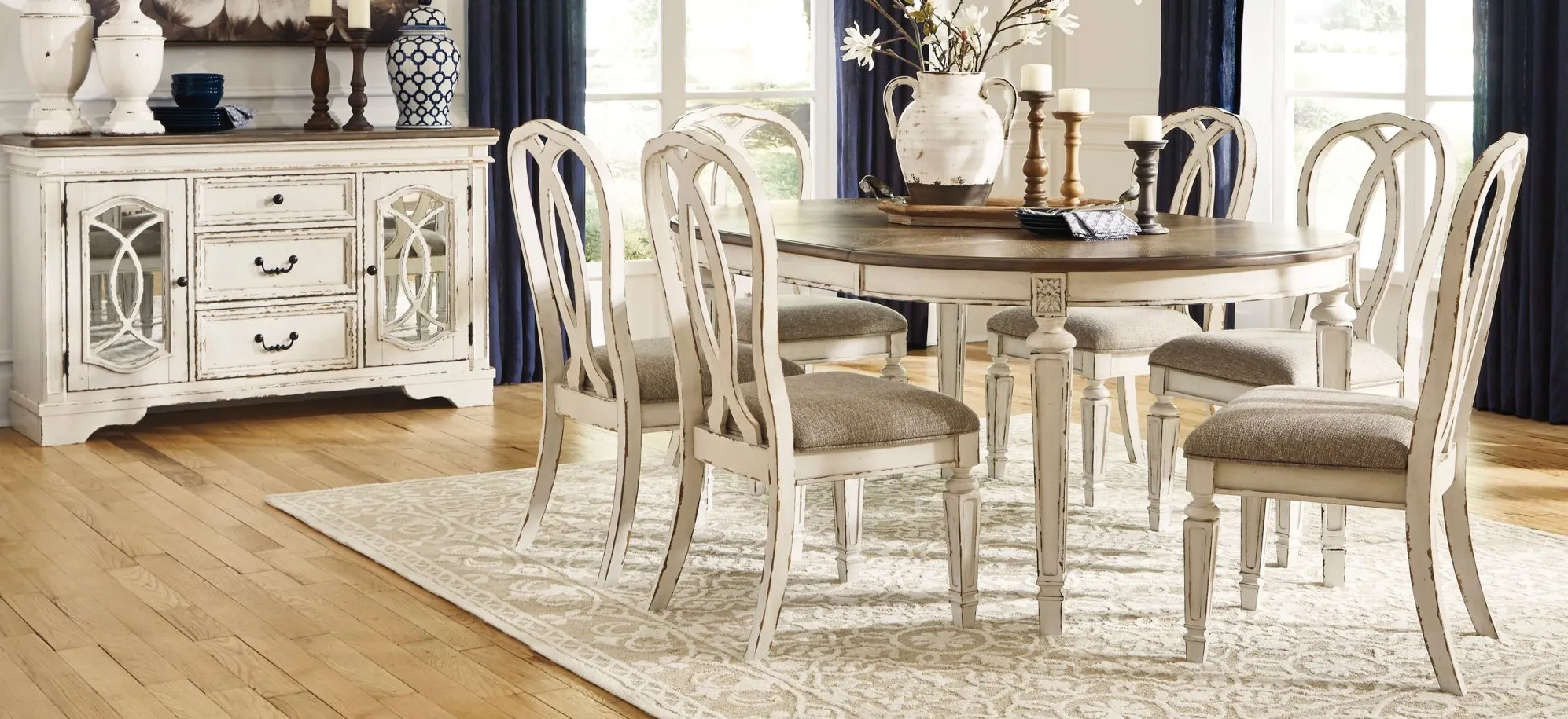 Delphine 7-pc. Dining Set in Chipped White by Ashley Furniture