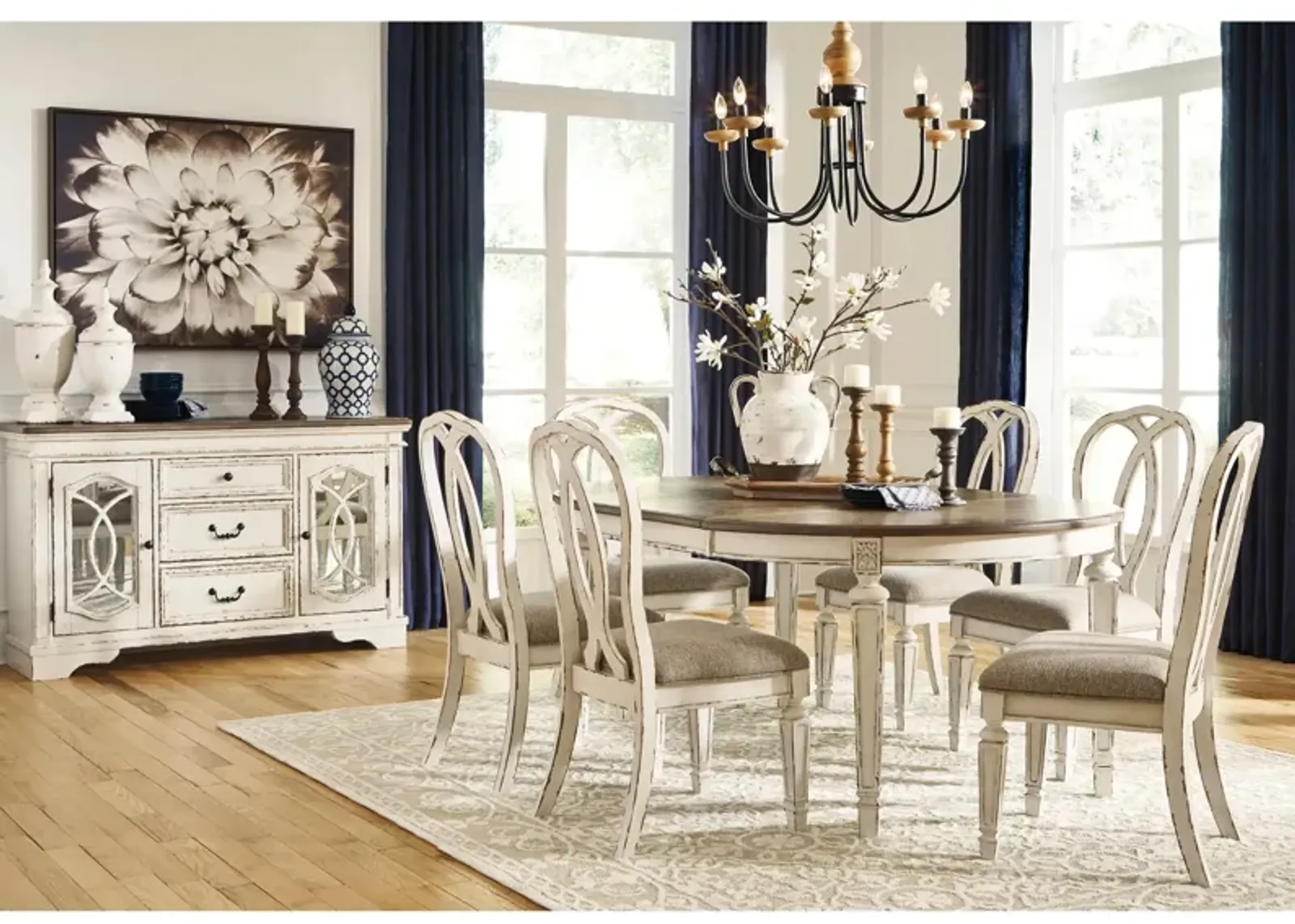 Delphine 7-pc. Dining Set in Chipped White by Ashley Furniture