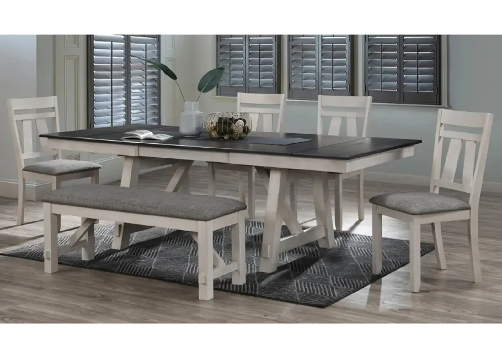 Maribelle 6-pc. Dining Set w/ Bench in Antique White and Gray by Crown Mark