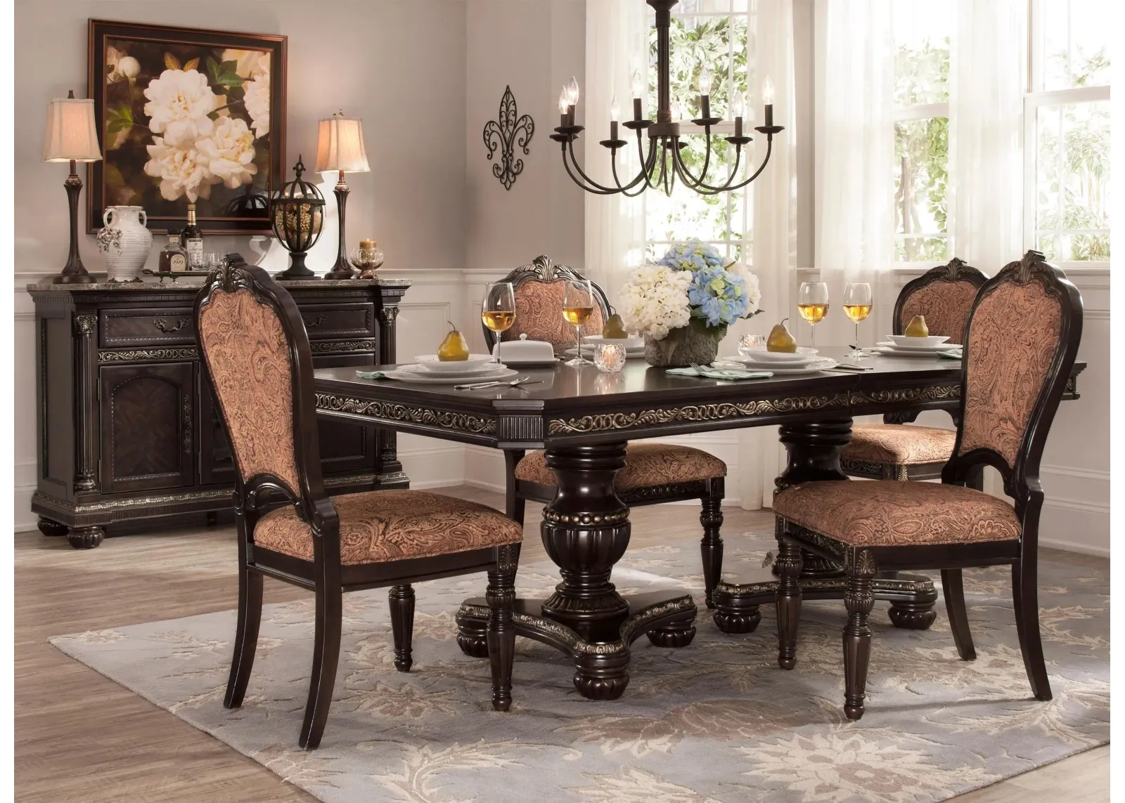 Regal Manor 5-pc Dining Set in Brown Multi / Cherry by Homelegance