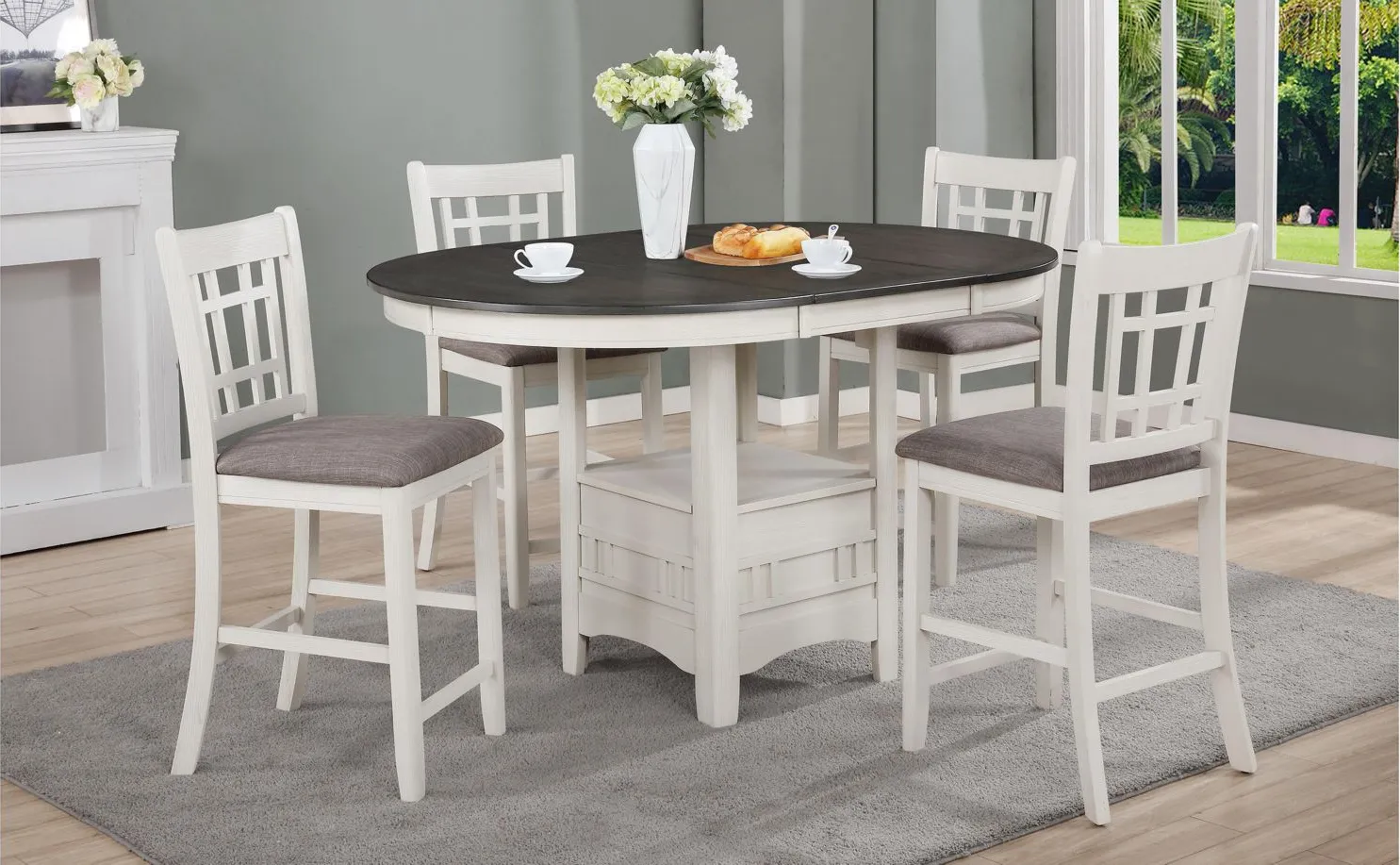 Hartwell 5-pc. Counter-Height Dining Set in Antique White and Gray by Crown Mark