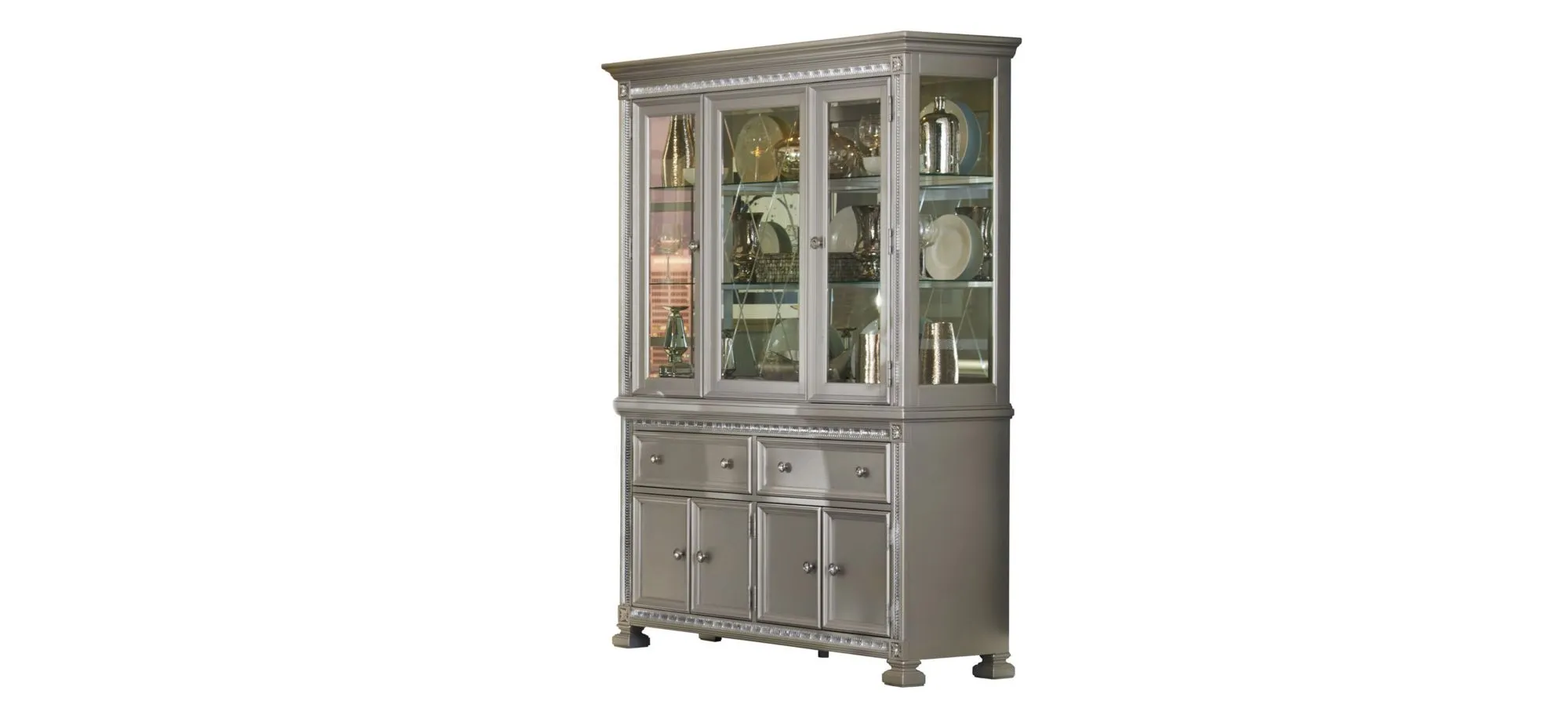 Florentina 2-pc China Cabinet in Silver & Dark Gray by Homelegance