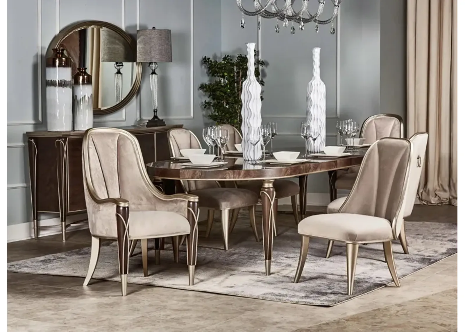 Villa Cherie 7pc Dining Set in Hazelnut by Amini Innovation