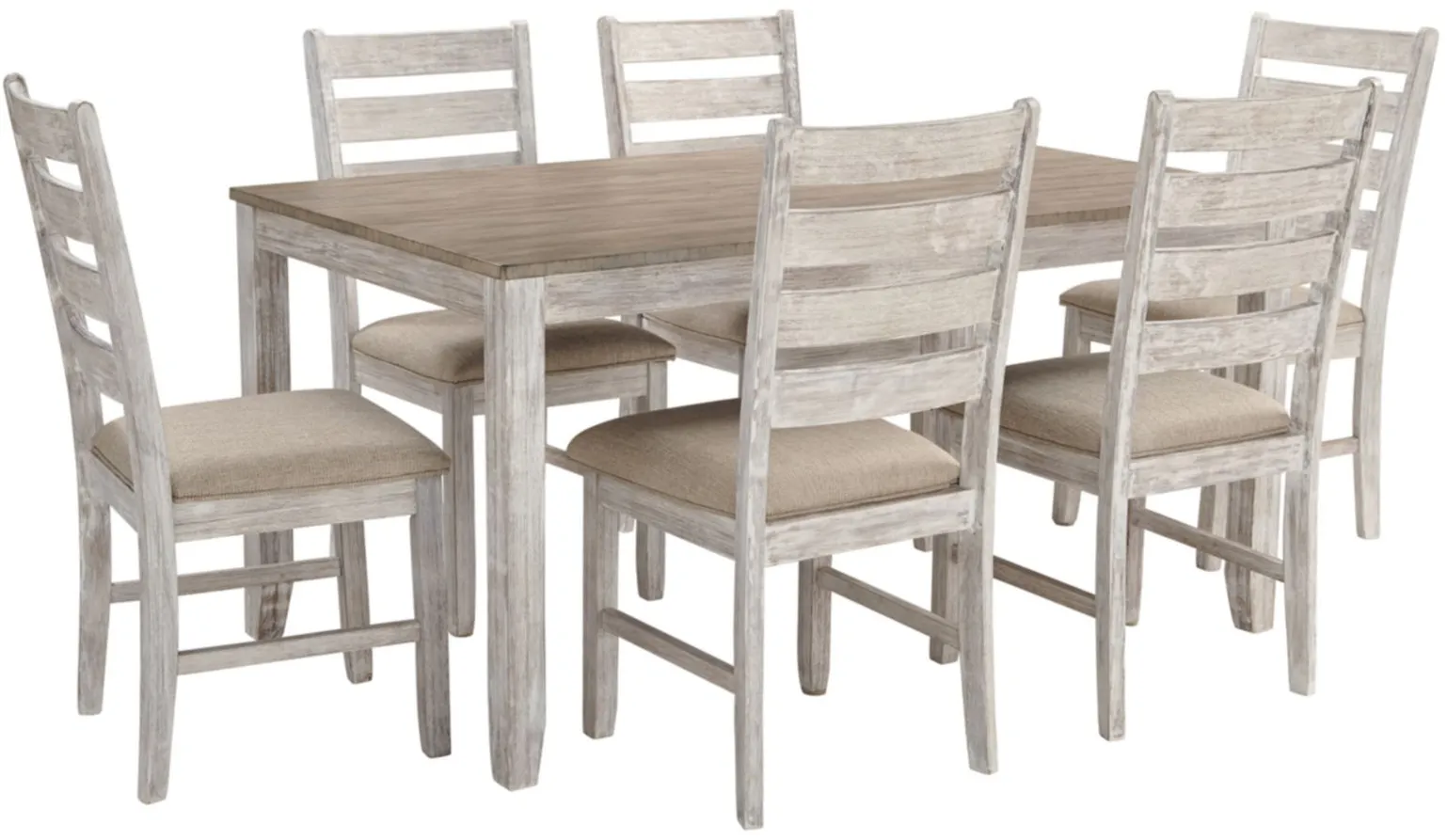Jonette Dining Table Set - Set of 7 in White/Light Brown by Ashley Furniture