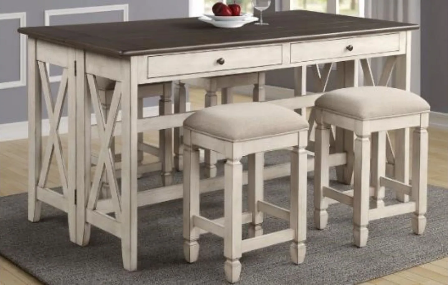 Waverly Counter Height Drop Leaf Table with 4 stools in White by Bernards Furniture Group