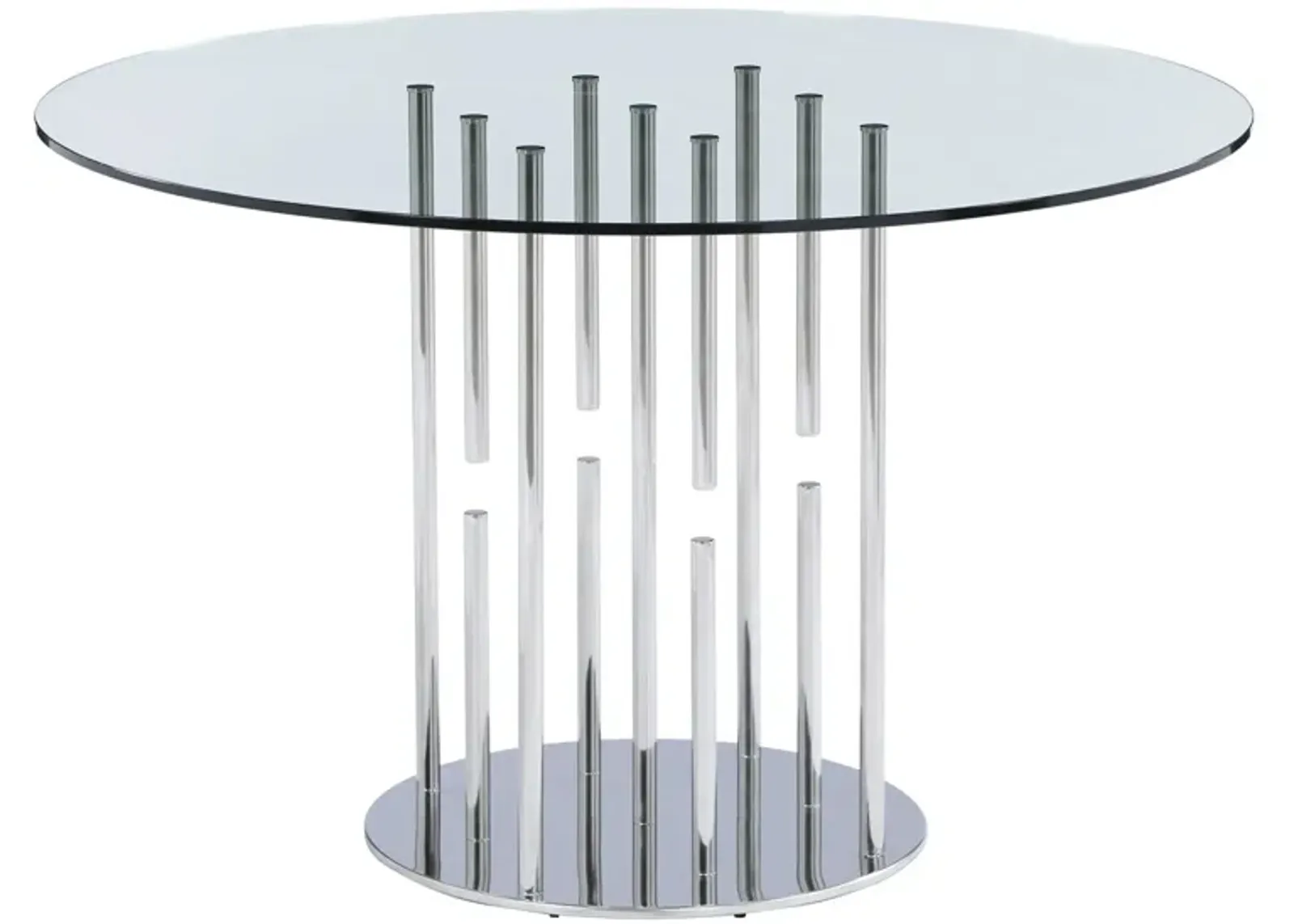 Prosper Pedestal Dining Table in Silver by Chintaly Imports