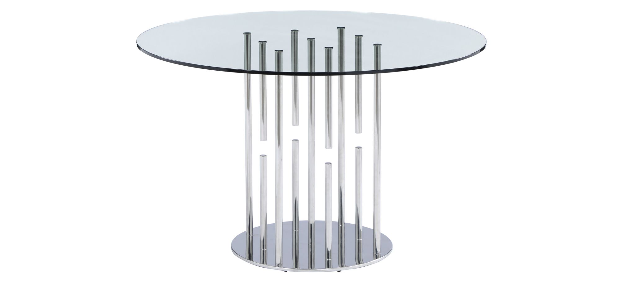 Prosper Pedestal Dining Table in Silver by Chintaly Imports