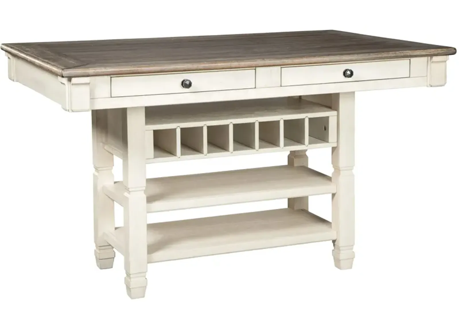 Aspen Counter-Height Dining Table w/ Wine Storage in Antique White by Ashley Furniture