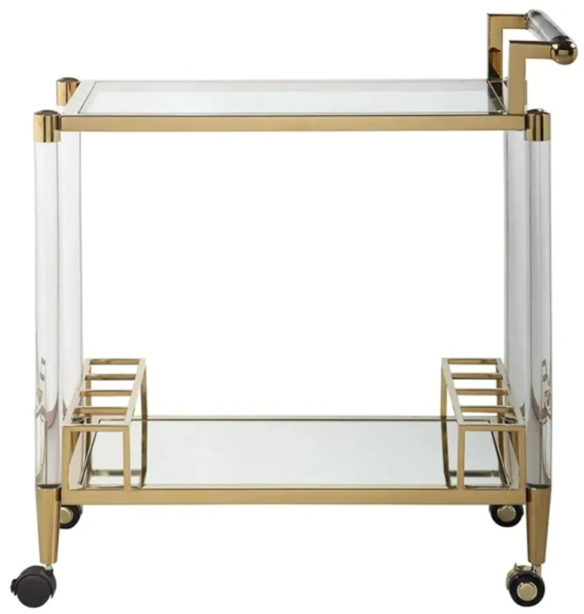 Denali Bar Cart in Brass/Clear by Chintaly Imports