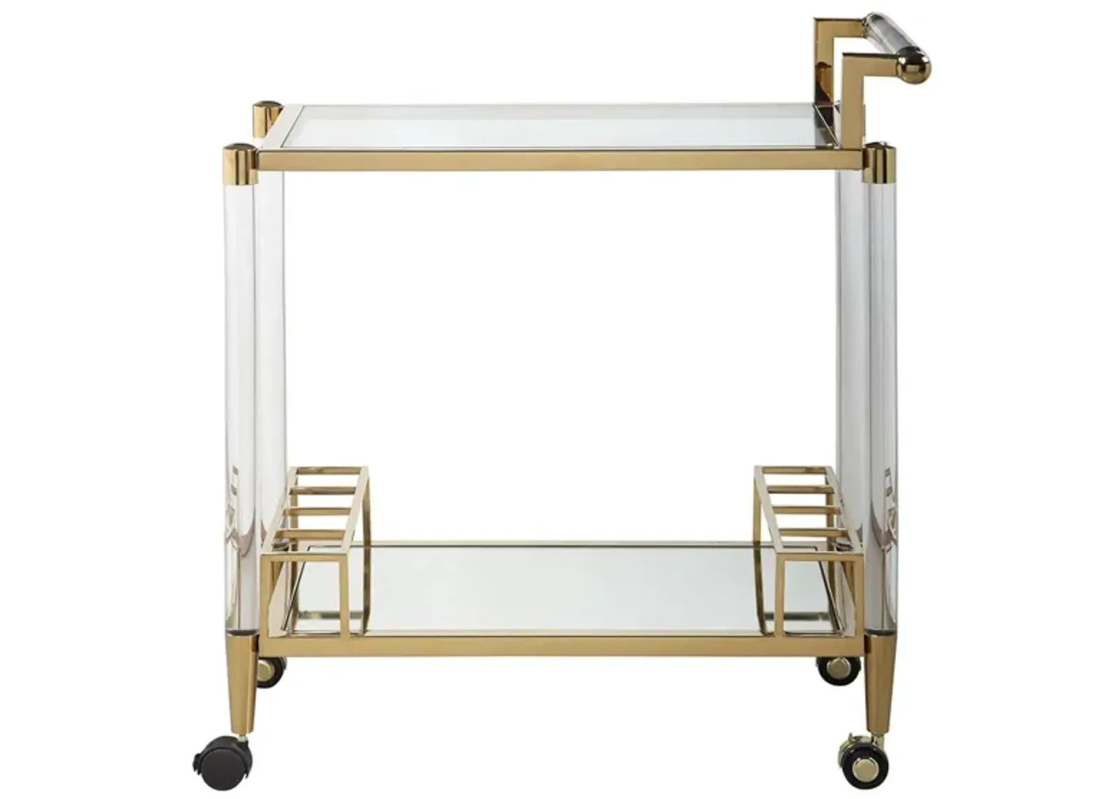 Denali Bar Cart in Brass/Clear by Chintaly Imports