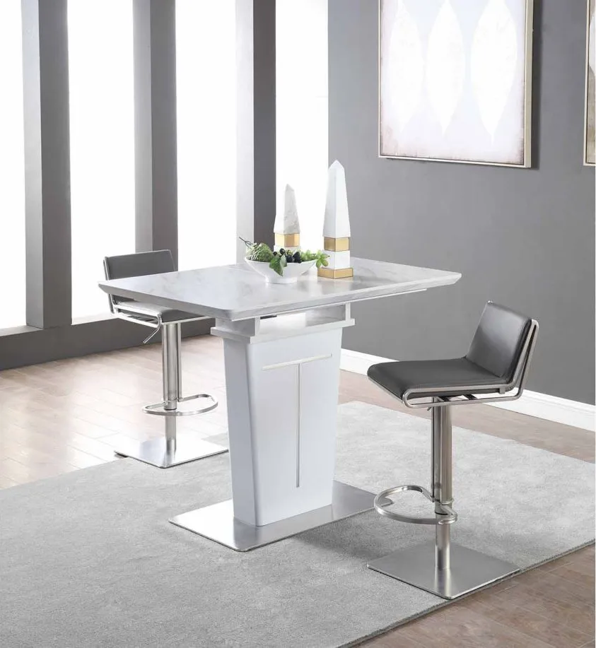 Gwen Counter-Height Dining Table in White and Silver by Chintaly Imports