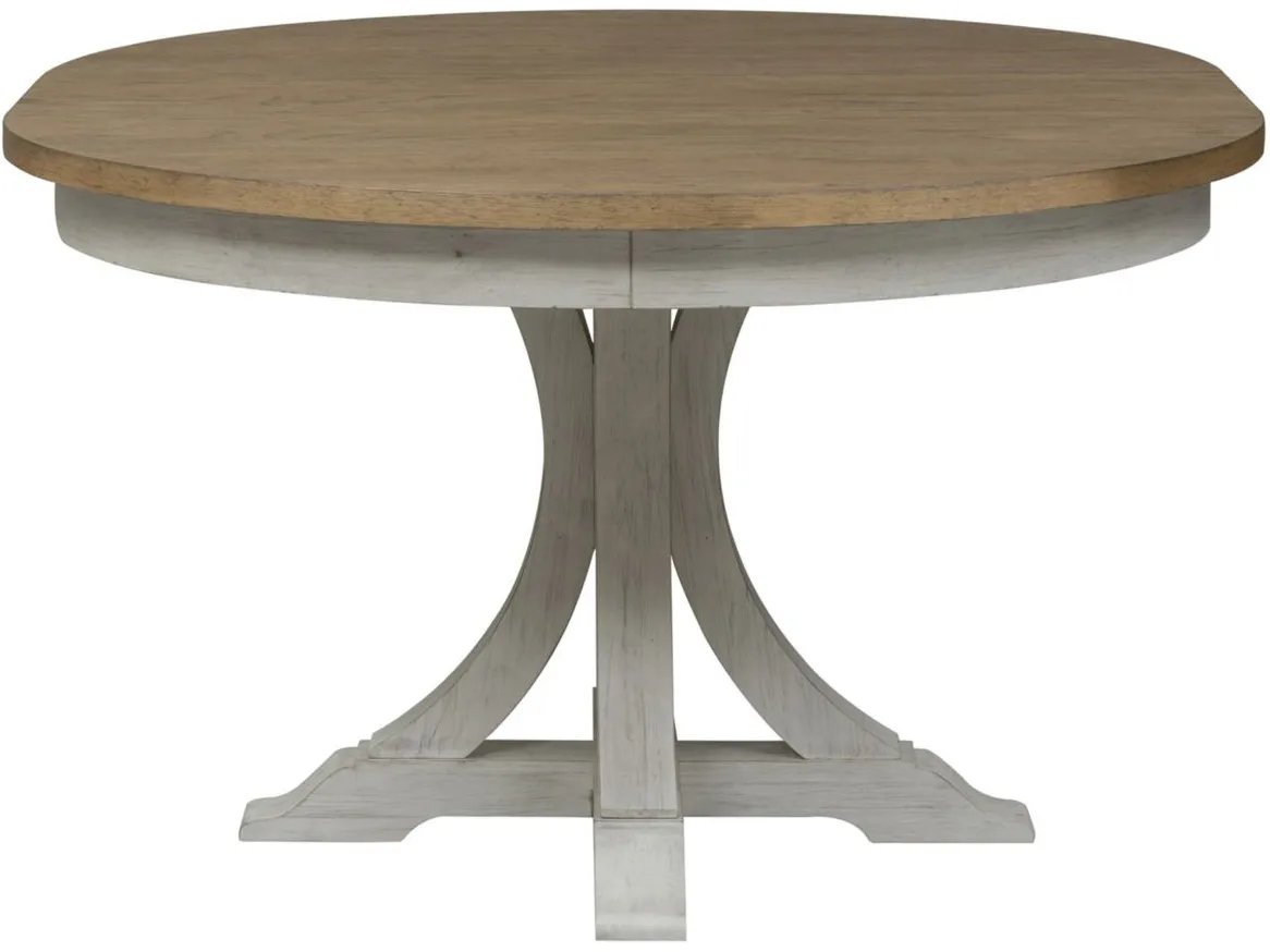 Farmhouse Reimagined Pedestal Dining Table w/ Leaf in White by Liberty Furniture