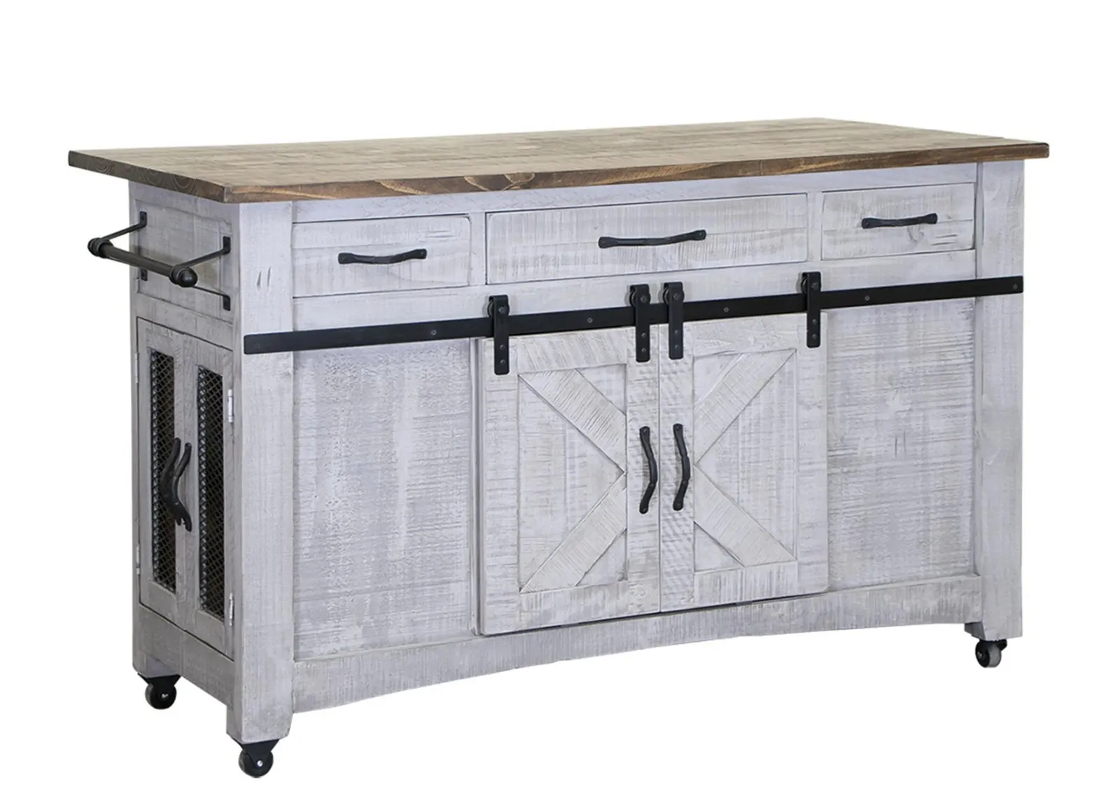 Pueblo 3 Drawers and 6 Doors Kitchen Island in Light Gray by International Furniture Direct