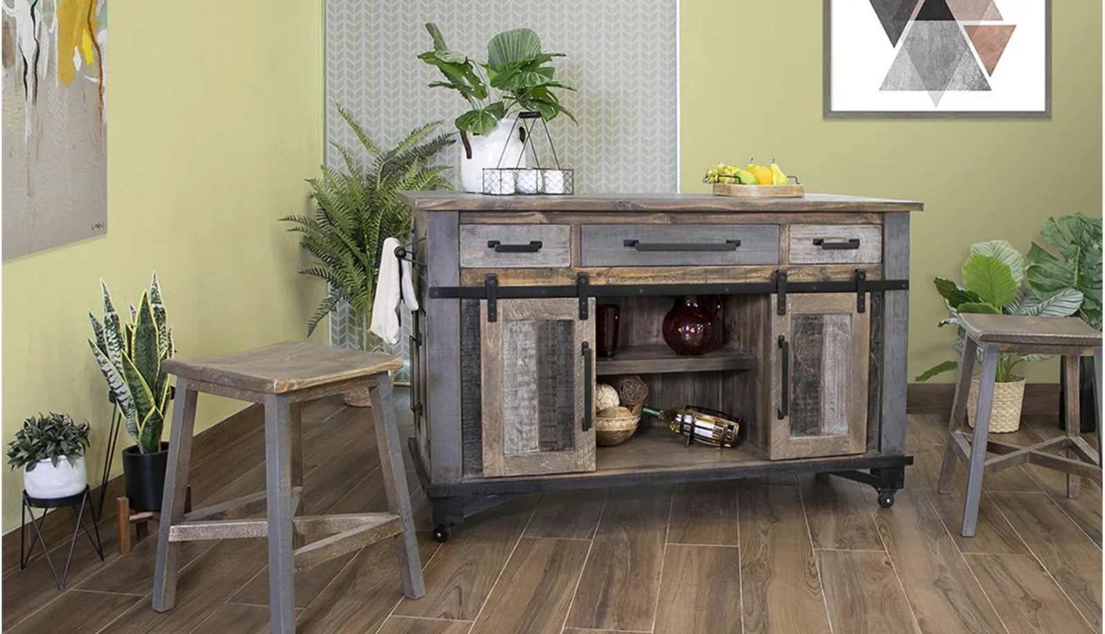 Loft Brown 3 Drawers and 6 Doors Kitchen Island in Gray And Brown by International Furniture Direct